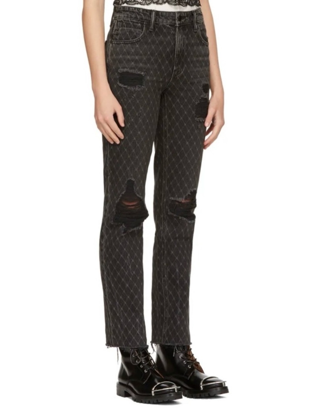 Alexander Wang x Denim Grey Cult Net High Straight Distressed Cropped Jeans 25